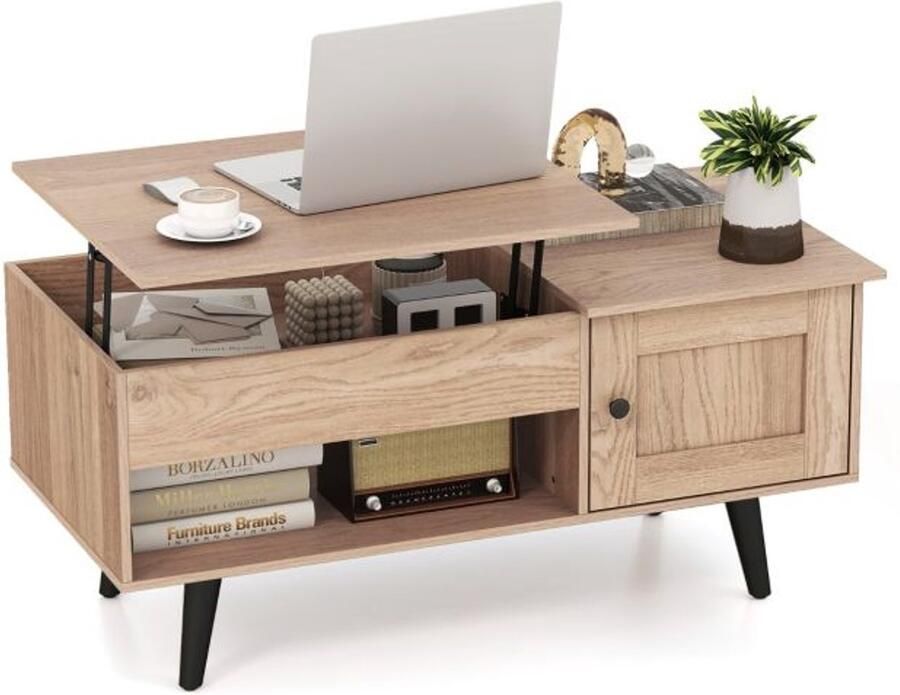 Suredeal Salontafel met Hefblad & Opbergruimte MDF 100x50x60 cm Natuur Gaslift Tafel met Verborgen Vak