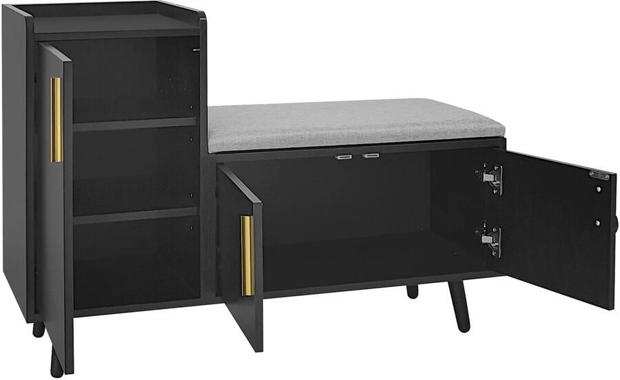 Suredeal Schoenenbank met lade & gewatteerde zitting Houten schoenenkast met plank Voor hal slaapkamer & woonkamer Zwart