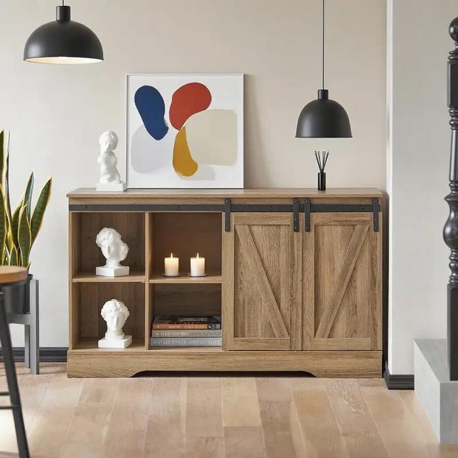 Suredeal Schoenenkast 120x40x70 cm Met Schuifdeur Houtkleur Vezelplaat Voor Hal of Keuken Klassiek Design