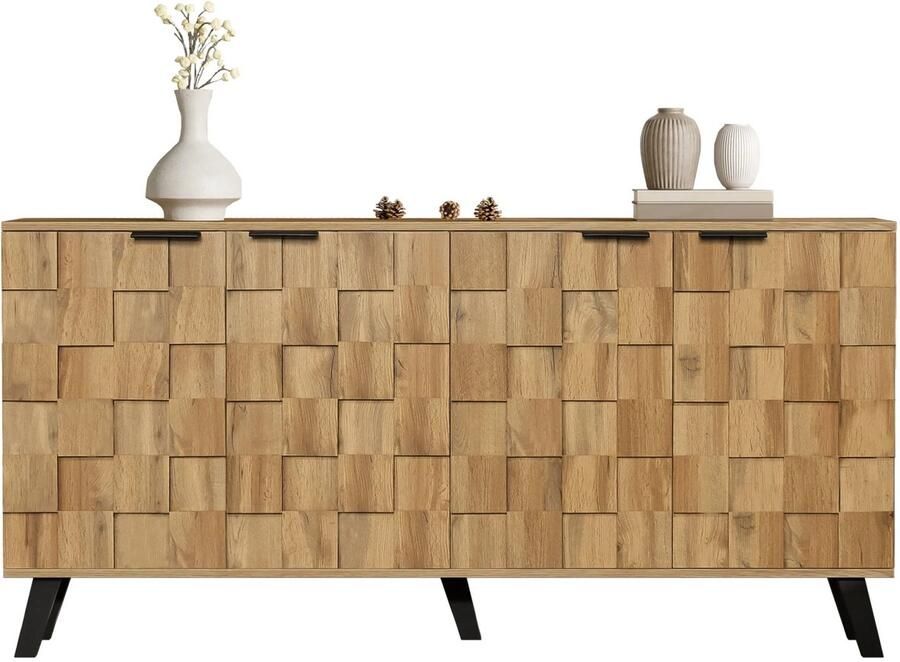 Suredeal Schoenenkast met 5 Vakken – Modern Design – Houtlook Zwart – Staande Kast voor Hal Slaapkamer – Met Handgrepen – Voor Woonkamer of Entree