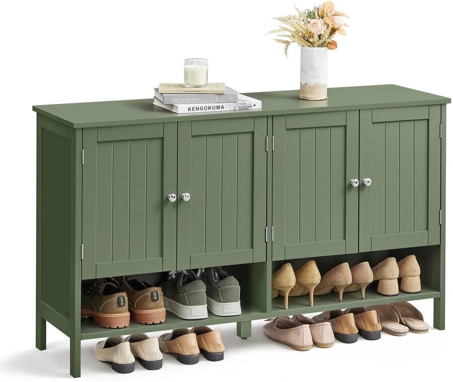 Suredeal Schoenenkast met Verstelbare Planken 120x35x70 cm MDF Bosgroen Vrijstaand Voor Hal & Woonkamer Landelijke Stijl Moderne Ontwerp