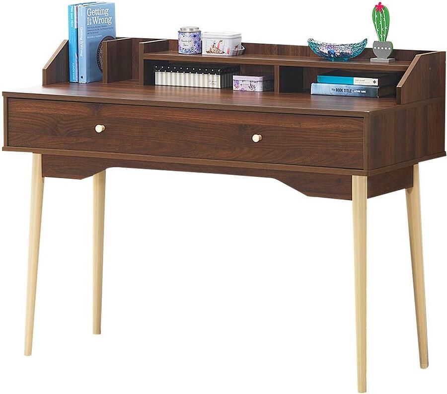Suredeal Schrijftafel met Lade & 2-Laags Hok MDF & Rubberhout 120x50x93 cm Bruin Thuiskantoor Bureau