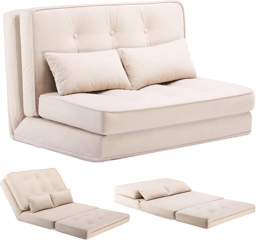 Suredeal Slaapbank 2‑zits 90×53×57 cm (B×D×H) – Beige – 6-standen Verstelbaar – Opvouwbare Sofa Bed – Voor Woonkamer Slaapkamer – Compact & Comfortabel