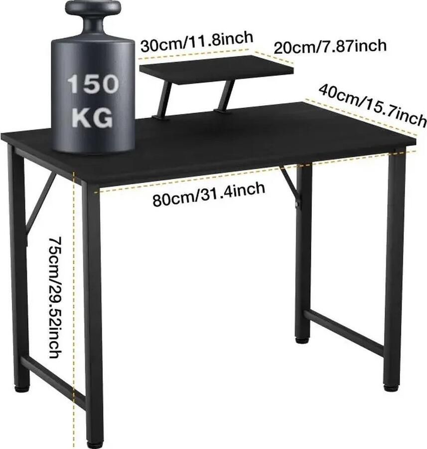 Suredeal Verstelbaar Computerbureau 80x40x75 cm Hout Kantoortafel Eenvoudig Slaapkamerbureau Moderne Stijl Zwart