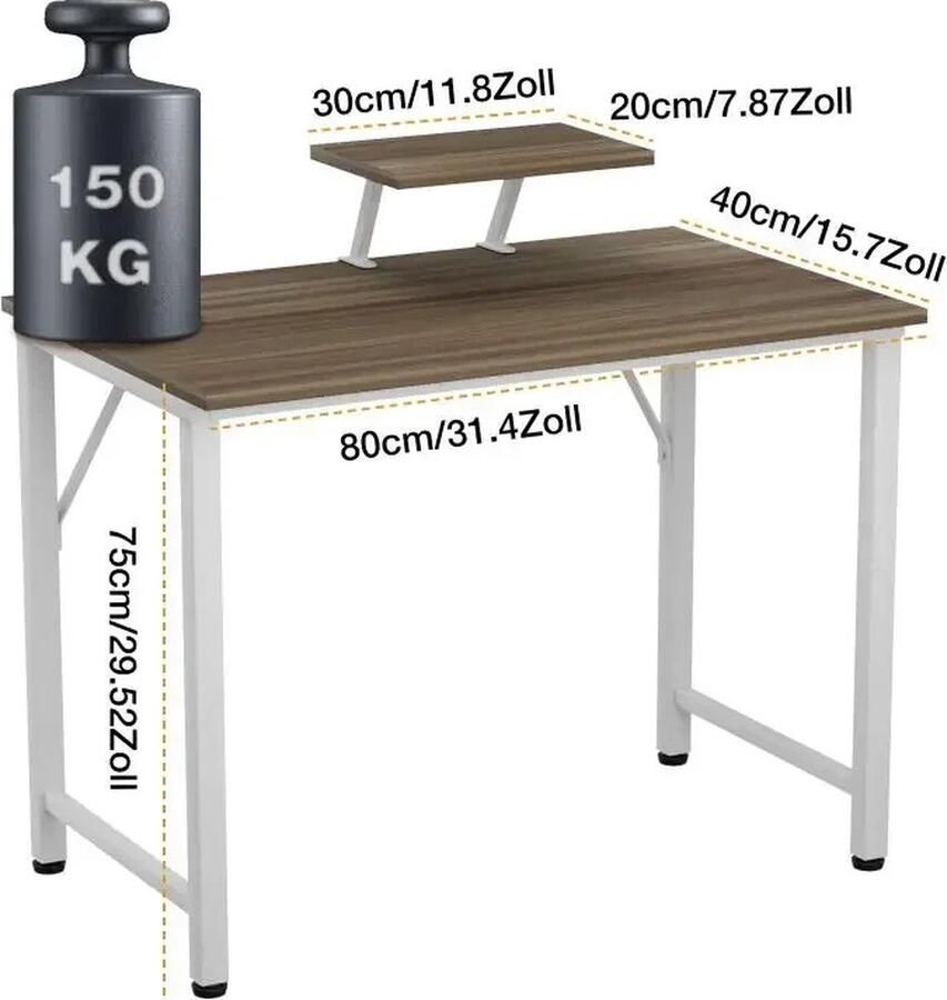 Suredeal Verstelbaar Computerbureau 80x40x75 cm Hout Kantoortafel Eenvoudig Slaapkamerbureau Moderne Stijl Bruin