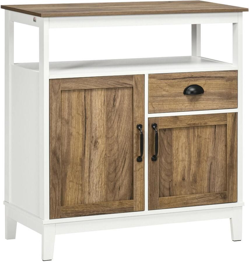 Suredeal Woonkamer Dressoir met 2 Deuren -Lade 76 -6x35x81 -5 cm Wit -Bruin Multifunctioneel -Duurzaam