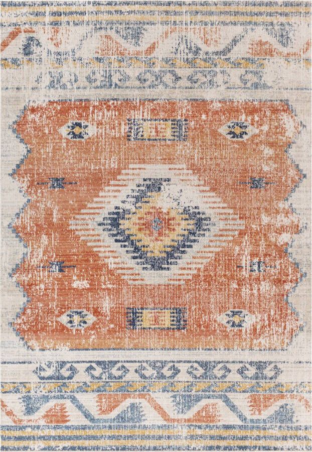 Surya Buitenkleed Balkon Terras Keuken Vintage Berber Tapijt NAWEL Roest Blauw 200x275 cm