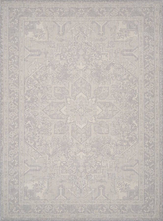 Surya Buitenkleed Balkon Terras Keuken Vintage Oosters vloerkleed ELLY Grijs Ivoor 160x213 cm