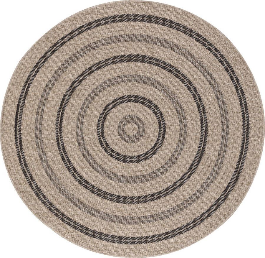 Surya Buitenkleed Balkon Terras Keuken Rond Jute Look Tapijt RHONDA Beige Zwart Ø 100 cm