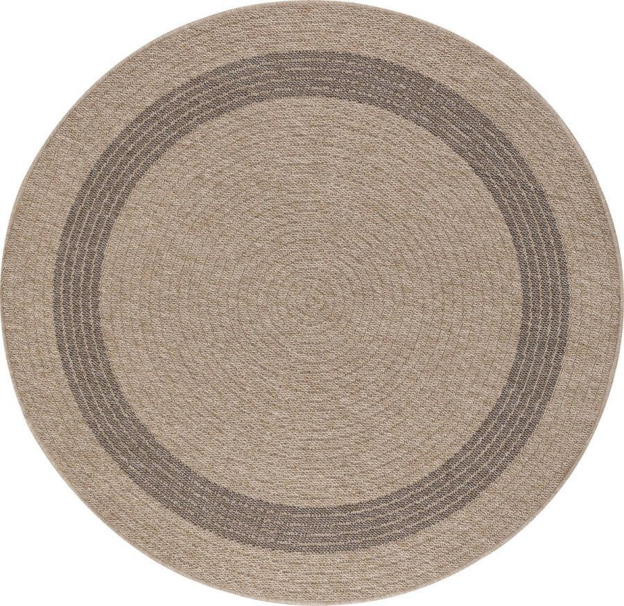 Surya Buitenkleed Balkon Terras Keuken Rond Jute Look Tapijt RHONDA Bruin Zwart Ø 160 cm