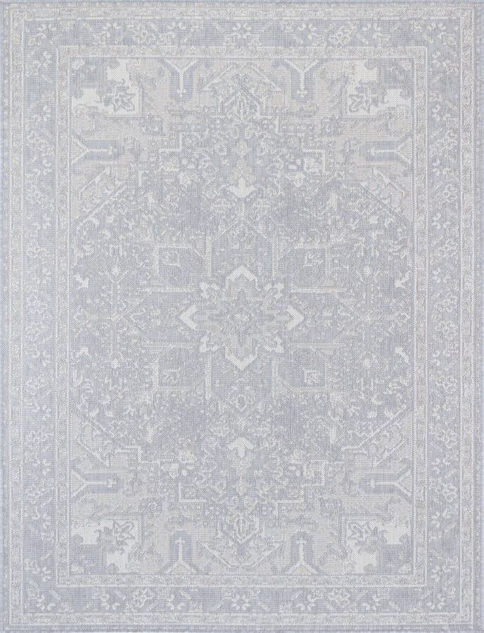 Surya Buitenkleed Balkon Terras Keuken Vintage Oosters vloerkleed ELLY Grijs Ivoor 160x213 cm - Foto 2