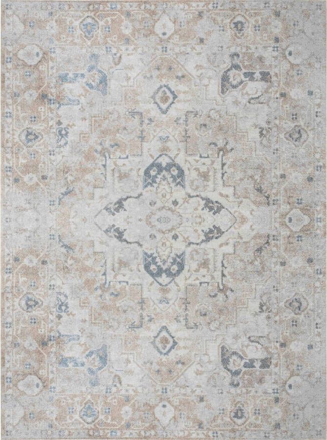 Surya Vloerkleed Woonkamer Slaapkamer Afwasbaar Vintage vloerkleed ELSA Ivoor Bruin 160x213 cm