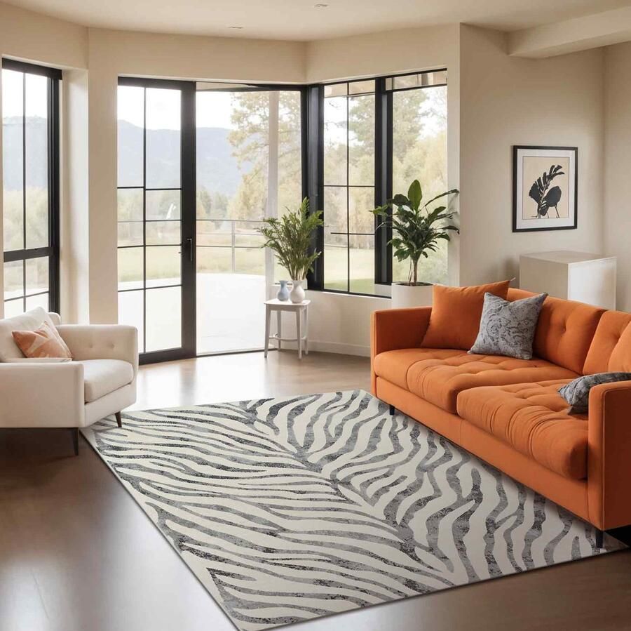 Surya Vloerkleed Woonkamer Slaapkamer Boho Zebra vloerkleed CYBELE Antraciet Beige 120x170 cm