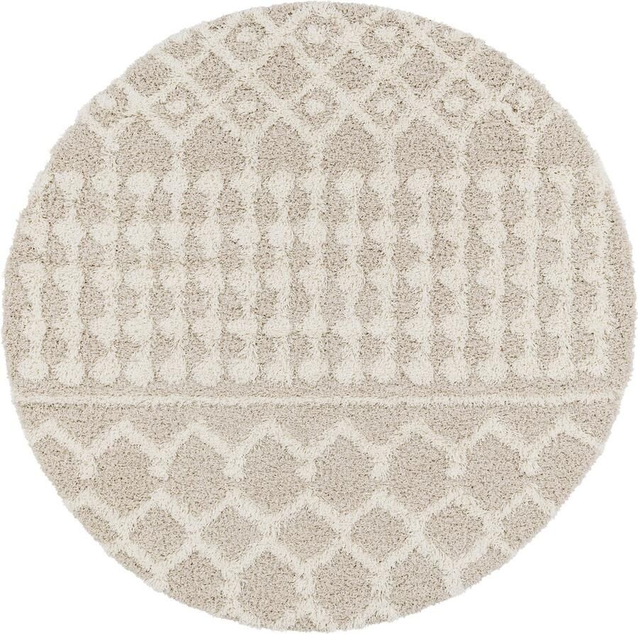 Surya Vloerkleed Woonkamer Slaapkamer Rond Zacht Hoogpolig Shaggy Boho Tapijt NOUR Ivoor Beige Ø 160 cm