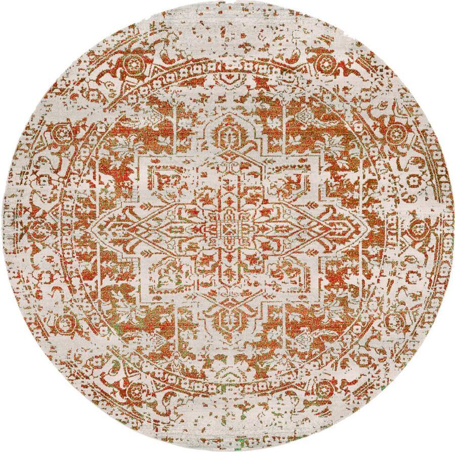 Surya Vloerkleed Woonkamer Slaapkamer Rond Vintage Oosters Tapijt JULIETTE Oranje Wit Ø 160 cm