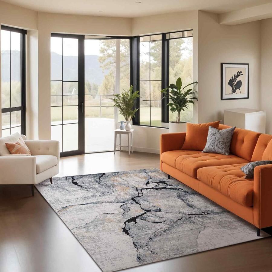 Surya Vloerkleed Woonkamer Slaapkamer Modern Abstract vloerkleed LYNA Ivoor Grijs 160x220 cm