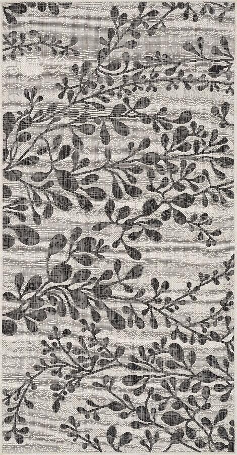 Surya Buitenkleed Balkon Terras Keuken Skandi Plantontwerp Tapijt MOLLY Ivoor Antraciet 80x150 cm