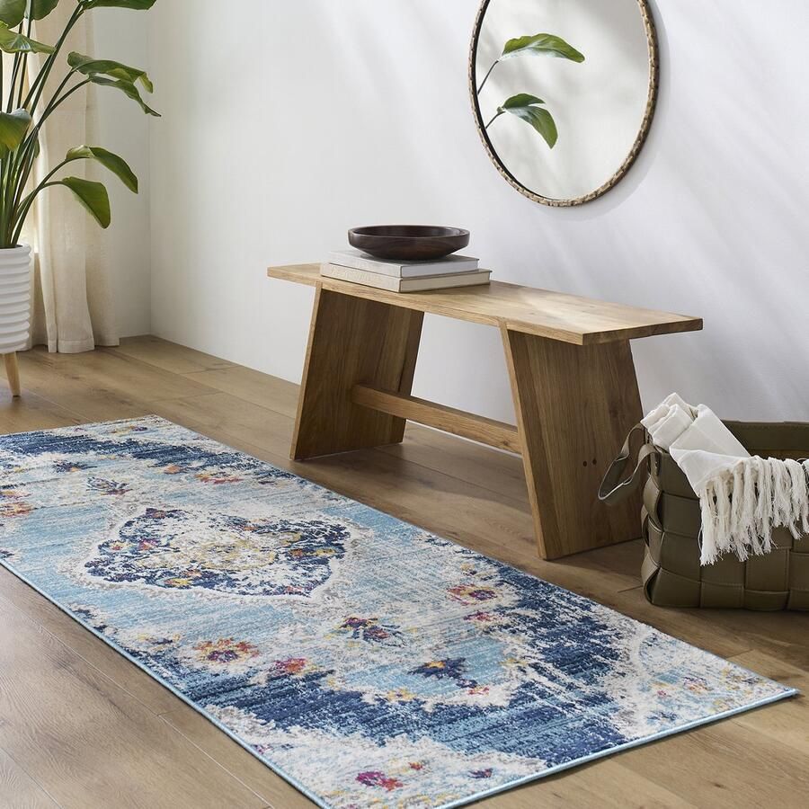 Surya Vloerkleed Hal- en SlaapKamer Vintage Oosters Loper Gang ROMY Meerkleurig Blauw 80x220 cm - Foto 2