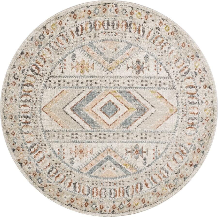 Surya Vloerkleed Woonkamer Slaapkamer Rond Scandinavisch Boho Tapijt EVELYN Meerkleurig Roze Ø 160 cm
