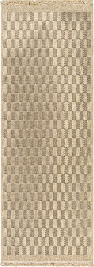 Surya Buitenkleed Balkon Terras Keuken Jute-Look Tapijt met Ruitpatroon TORI Beige Zwart 80x220 cm