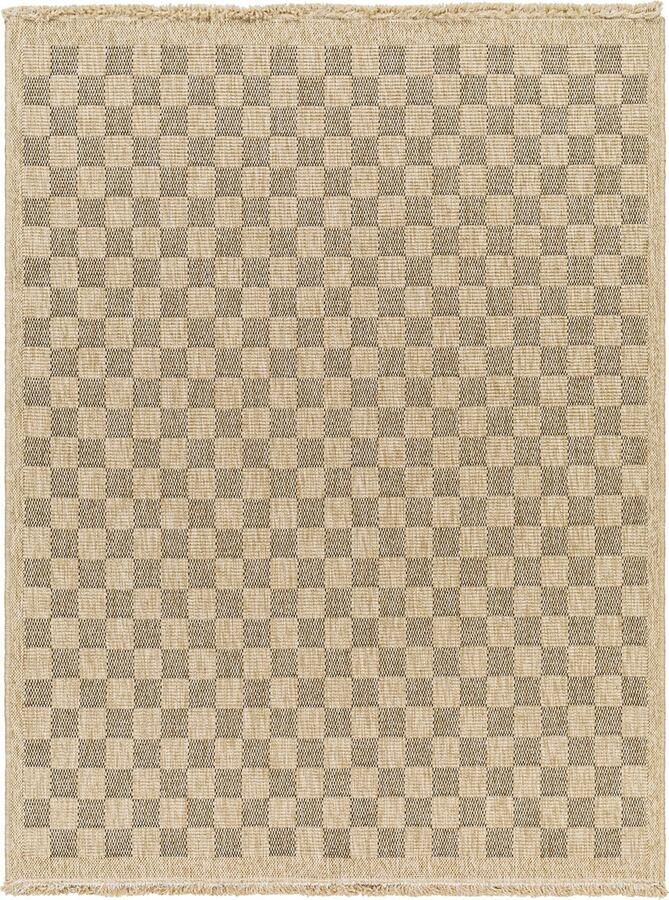 Surya Buitenkleed Balkon Terras Keuken Jute-Look Tapijt met Ruitpatroon TORI Beige Zwart 160x213 cm