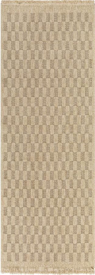Surya Buitenkleed Balkon Terras Keuken Jute-Look Tapijt met Ruitpatroon TORI Beige 80x220 cm