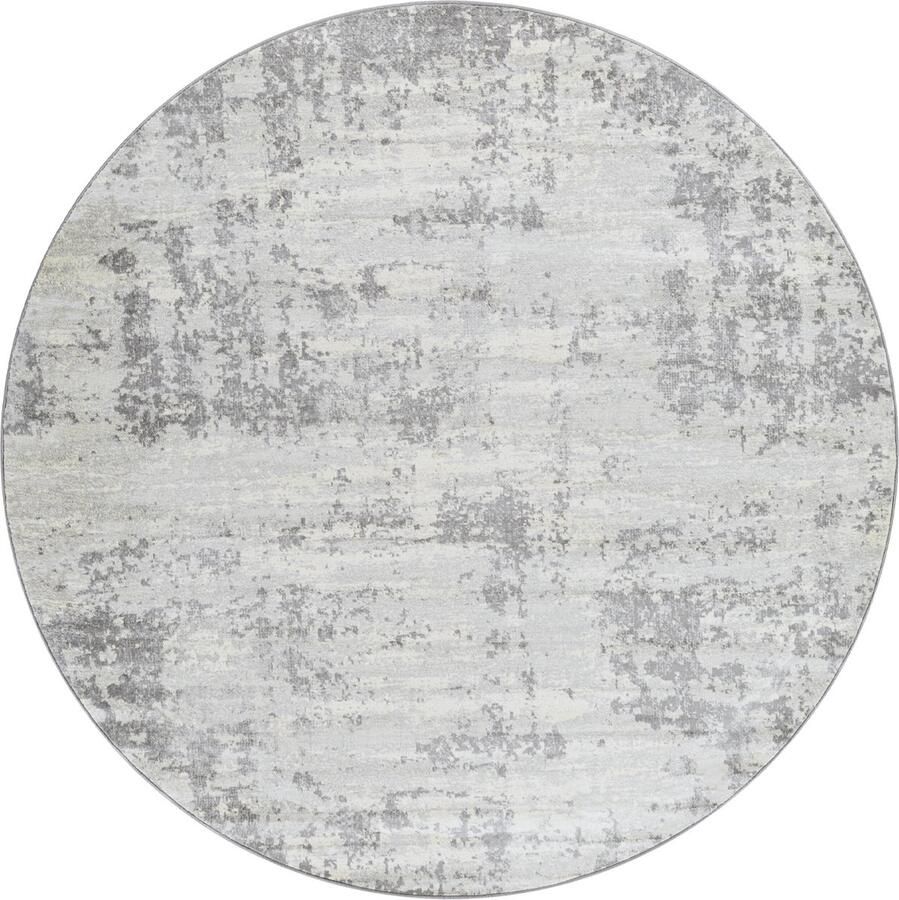 Surya Vloerkleed Woonkamer Slaapkamer Rond Modern Abstract Tapijt VICTOIRE Grijs Ivoor Ø 160 cm