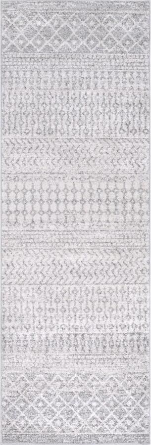 Surya Vloerkleed Hal- Slaapkamer Scandinavisch Boho Loper Gang MILA Grijs Wit 80x230 cm