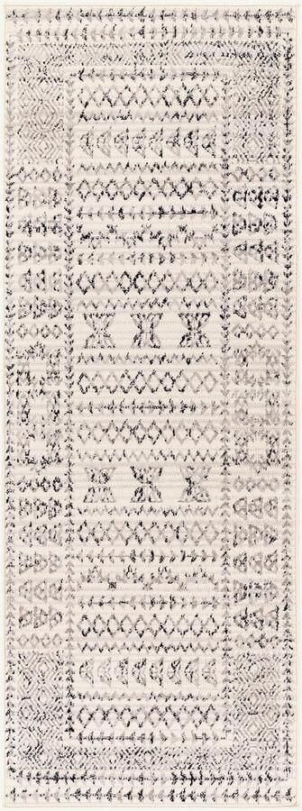 Surya Vloerkleed Hal- Slaapkamer Scandinavisch Boho Loper Gang OLIMPIA Wit Zwart 80x220 cm