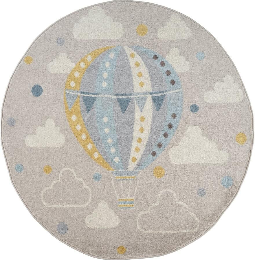 Surya Vloerkleed Kinderkamer KinderTapijt SpeelTapijt Rund Wolken Heteluchtballon MONTY Meerkleurig Grijs Ø 160 cm