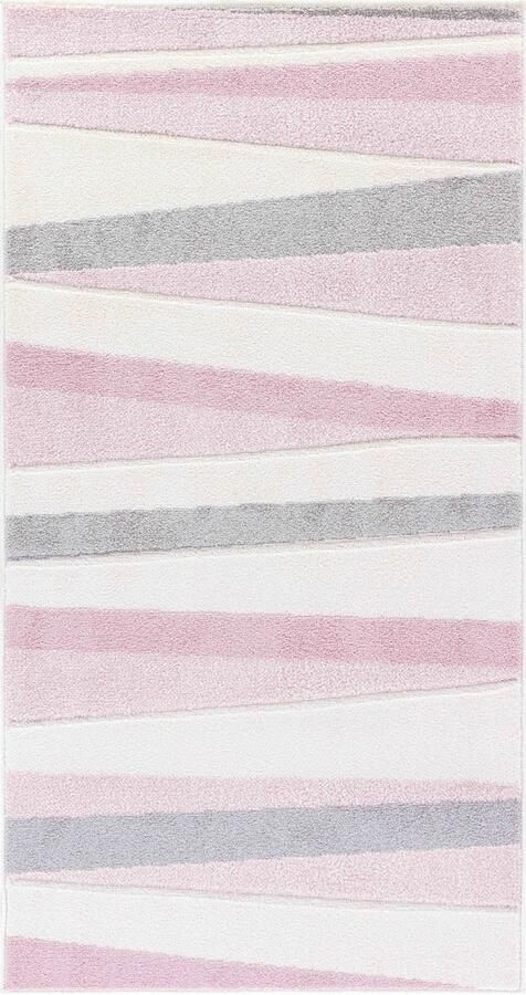 Surya Vloerkleed Kinderkamer KinderTapijt SpeelTapijt Schattig Gestreept Ontwerp PASTEL DREAMS Roze Wit 80x150 cm
