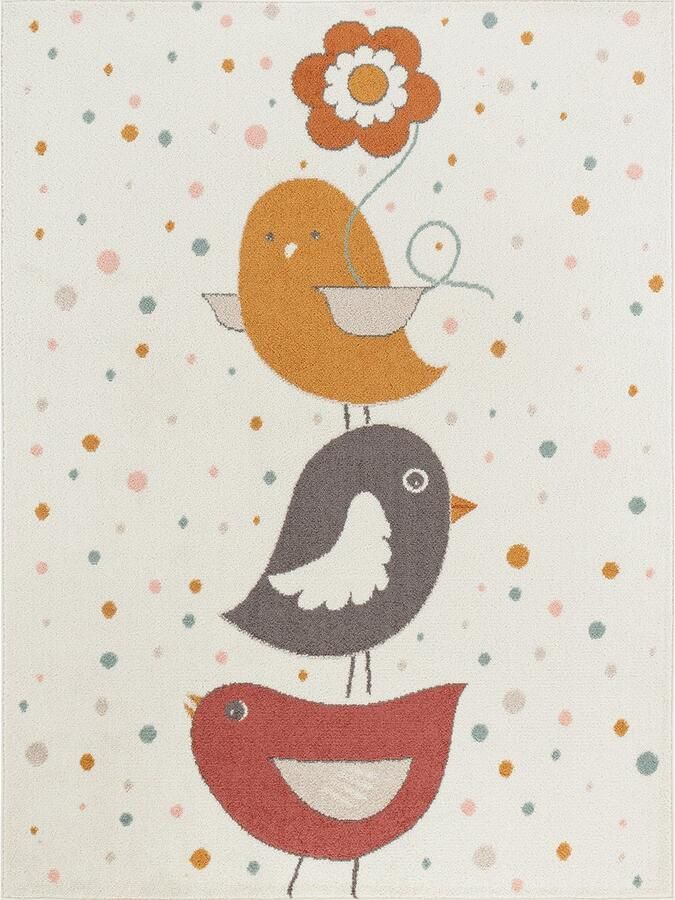 Surya Vloerkleed Kinderkamer KinderTapijt SpeelTapijt Vogels PIOUPIOU Geel Blauw Bruin 140x200 cm