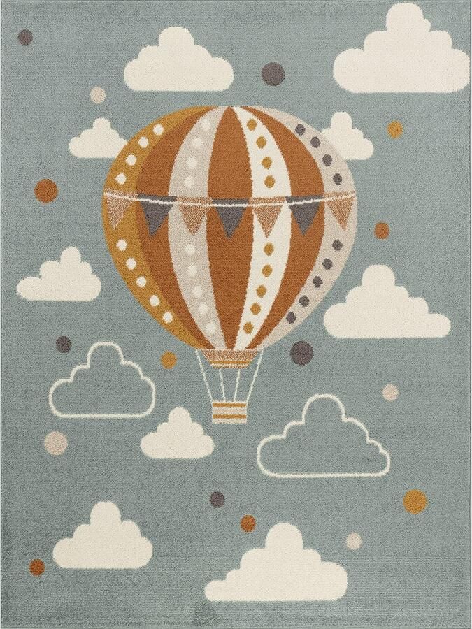 Surya Vloerkleed Kinderkamer KinderTapijt SpeelTapijt Wolken Heteluchtballon MONTY Meerkleurig Blauw 140x200 cm