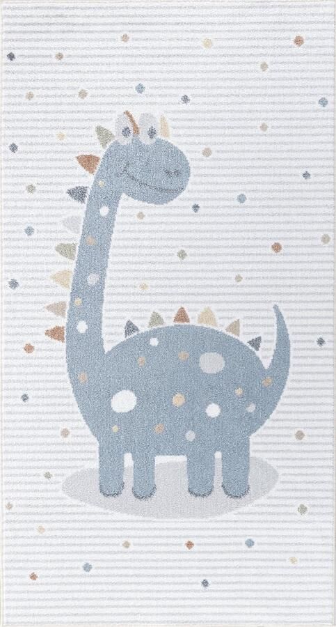 Surya Vloerkleed Machinewasbaar Kinderkamer KinderTapijt SpeelTapijt Dinosaurus DINO Beige Grijs 80x150cm