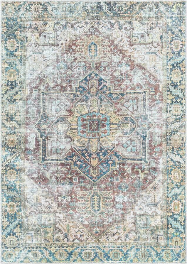 Surya Vloerkleed Woonkamer Slaapkamer Afwasbaar Vintage Oosters Tapijt THEA Grijs Blauw 200x275cm