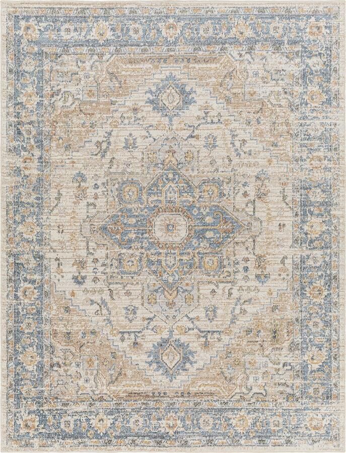 Surya Vloerkleed Woonkamer Slaapkamer Afwasbaar Vintage Tapijt RIVER Bruin Blauw 160x213 cm