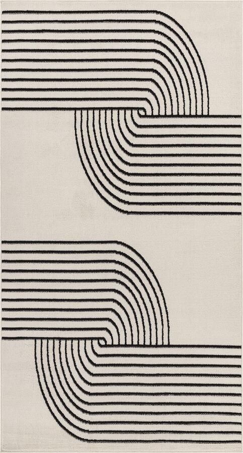 Surya Vloerkleed Hal- Slaapkamer Modern Scandinavisch Loper Gang CONSTANCE Wit Zwart 80x220 cm