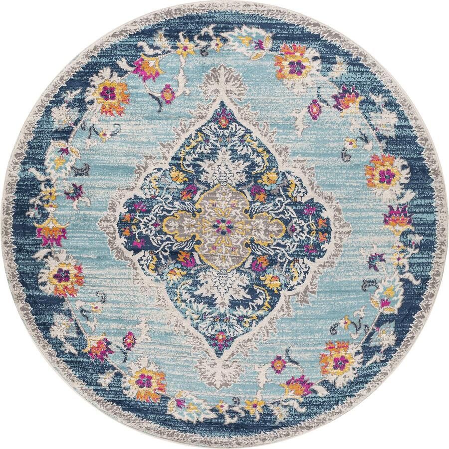 Surya Vloerkleed Woonkamer Slaapkamer Rond Vintage Oosters Tapijt ROMY Meerkleurig Blauw ∅ 160 cm