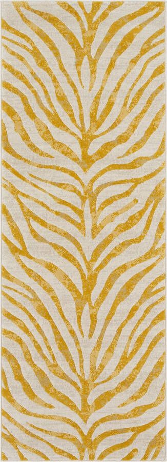 Surya Vloerkleed Woonkamer Slaapkamer Boho Zebra Loper Gang CYBELE Mosterd Beige 80x220 cm