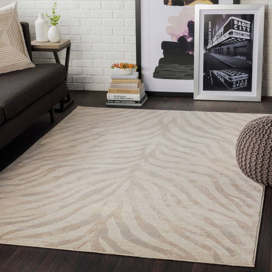 Surya Vloerkleed Hal- en SlaapKamer Boho Zebra Loper Gang CYBELE Grijs Beige 80x220 cm