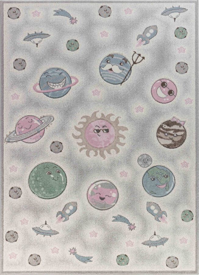 Surya Vloerkleed Kinderkamer KinderTapijt SpeelTapijt Schattig Planeten MILKY WAY Meerkleurig Grijs 200x275 cm