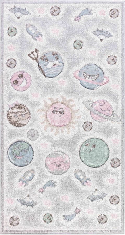 Surya Vloerkleed Kinderkamer Kindertapijt Speeltapijt Schattig Planeten MILKY WAY Meerkleurig Grijs 80x150 cm