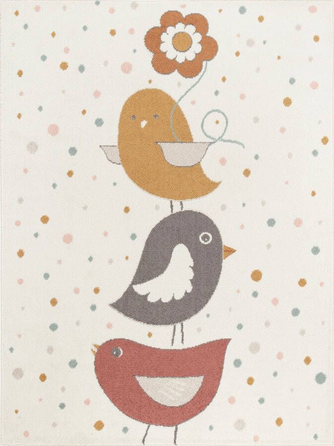 Surya Vloerkleed Kinderkamer KinderTapijt SpeelTapijt Vogels PIOUPIOU Mosterd Blauw Bruin 120x170 cm