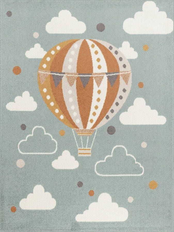 Surya Vloerkleed Kinderkamer KinderTapijt SpeelTapijt Wolken Heteluchtballon MONTY Meerkleurig Blauw 120x170 cm