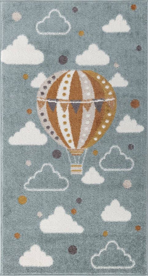 Surya Vloerkleed Kinderkamer KinderTapijt SpeelTapijt Wolken Heteluchtballon MONTY Meerkleurig Blauw 80x150 cm