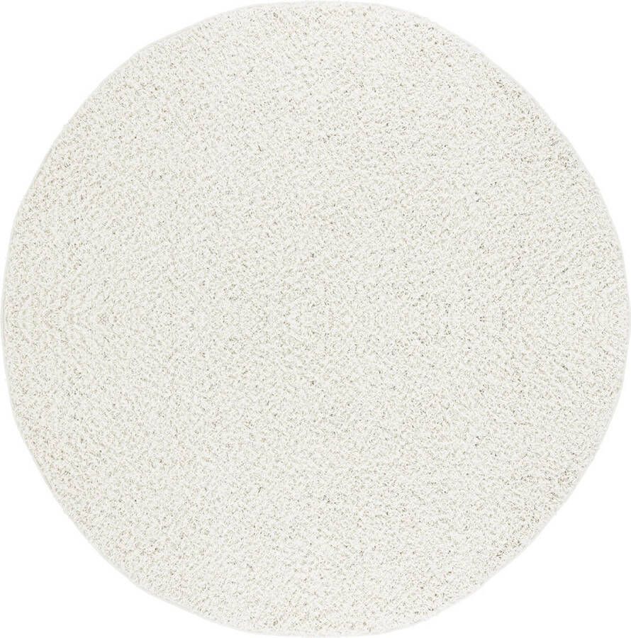 Surya Vloerkleed Woonkamer Slaapkamer Rond Zacht Hoogpolig Shaggy Tapijt LILLY Effen Wit Ø 120 cm