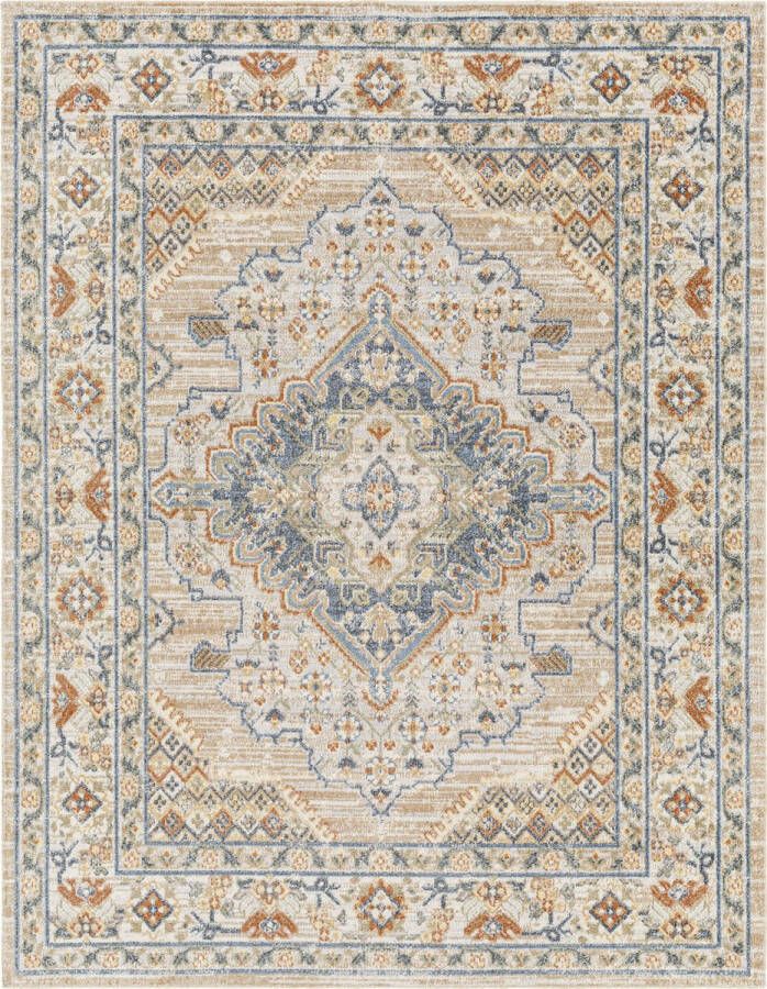 Surya Vloerkleed Woonkamer Slaapkamer Afwasbaar Vintage Tapijt MARION Beige Blauw 160x213 cm