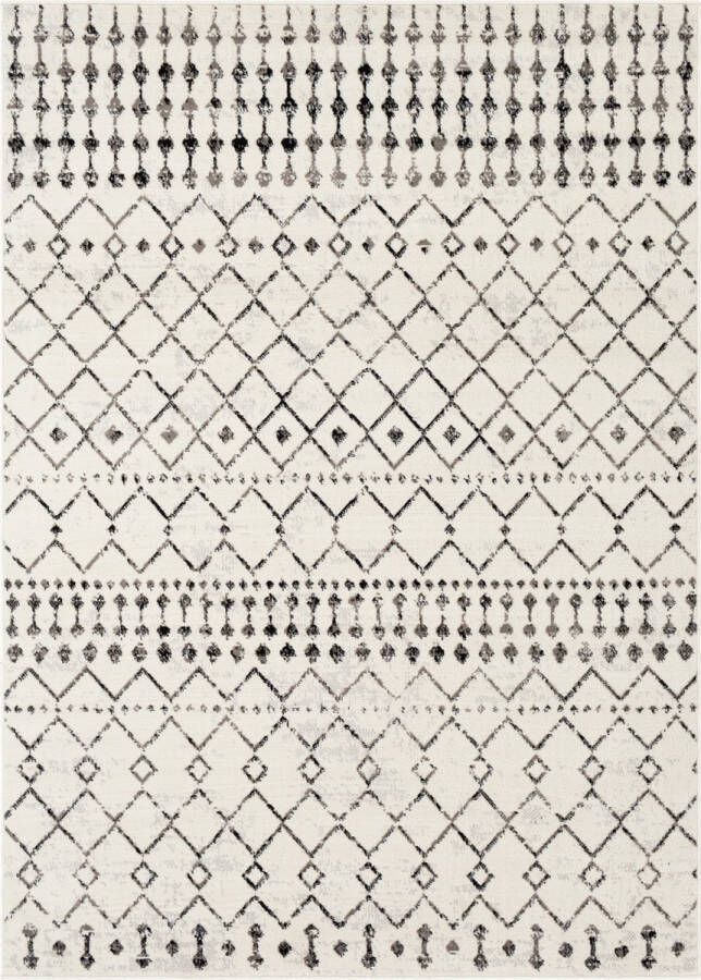 Surya Vloerkleed Woonkamer Slaapkamer Berber Etnisch Tapijt LEONOR Wit Zwart 130x170 cm