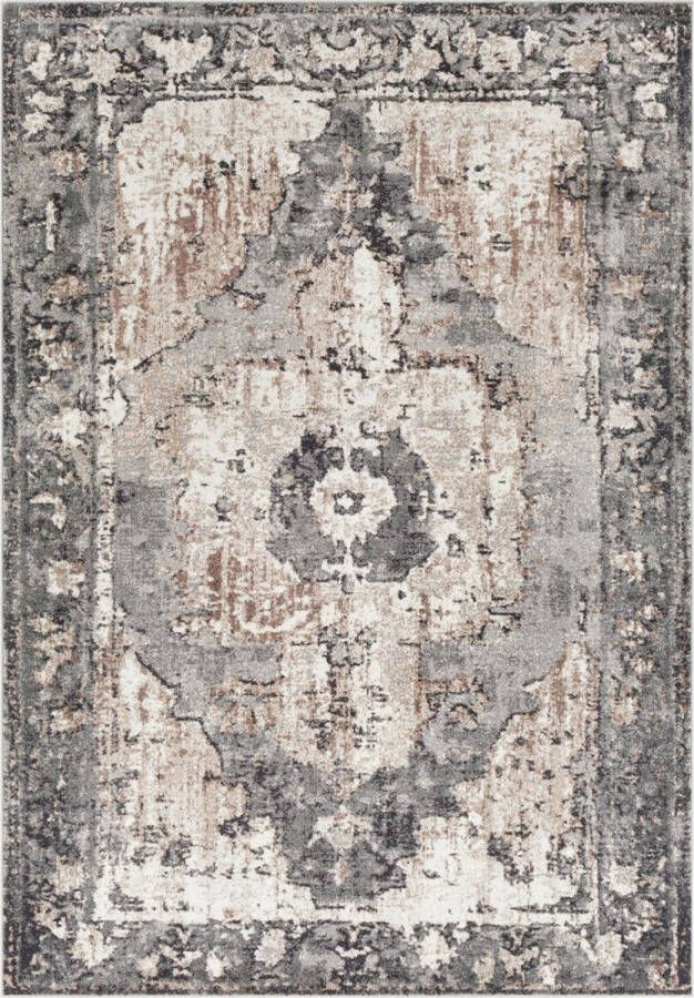 Surya Vloerkleed Woonkamer Slaapkamer Vintage Oosters Tapijt DIONNE Antraciet Ivoor 130x180 cm