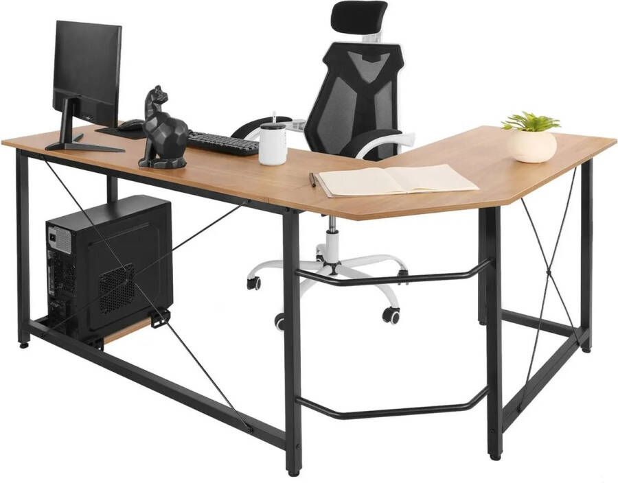 Sustainably C L-vormig Bureau Game bureau PC Desk L-vorm 170 cm x 120 cm blad Houtkleur Variant: Donkerbruin en Zwart